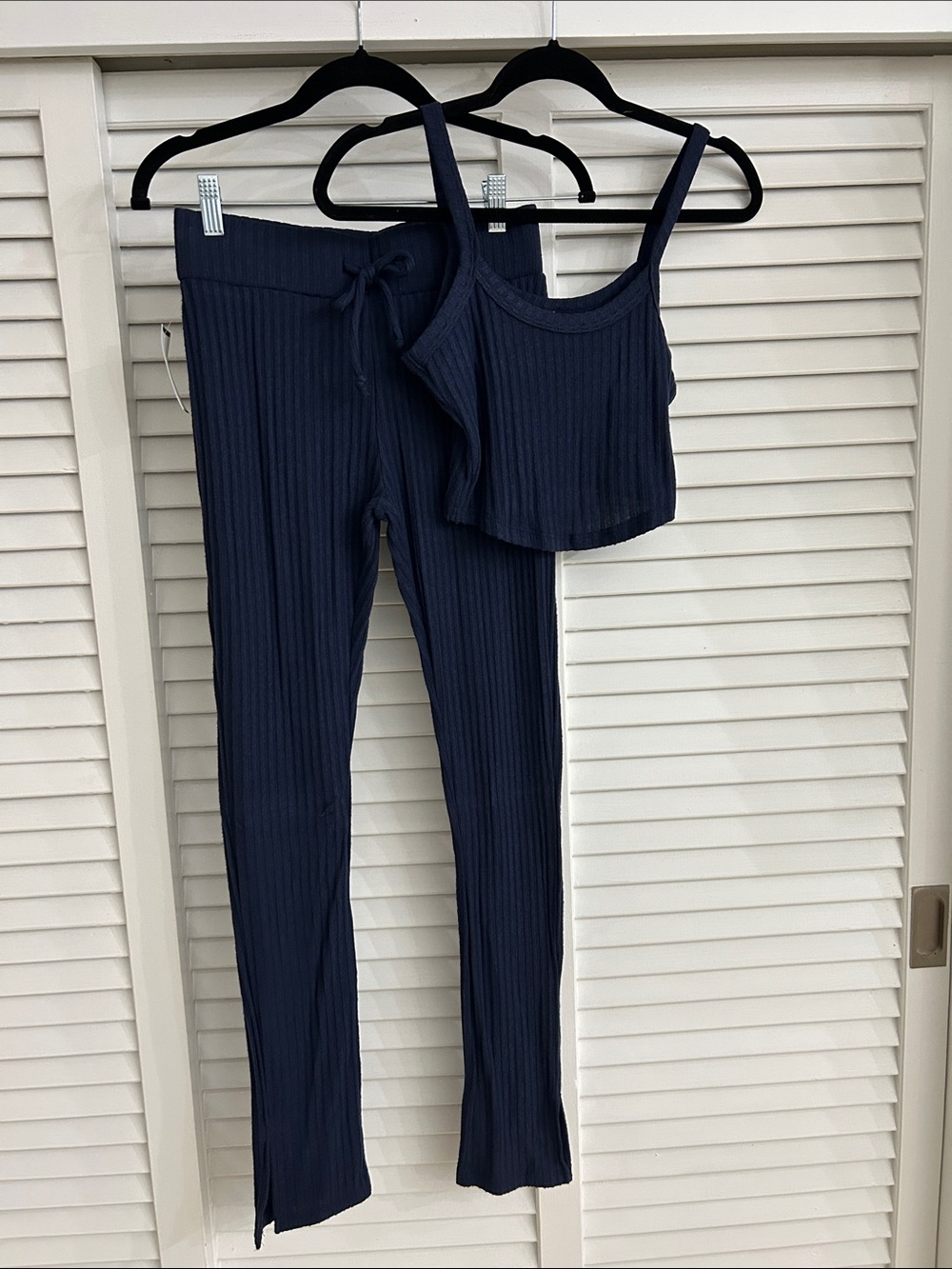 Ribbed Navy Kids Two-Piece Tank & Pants Set